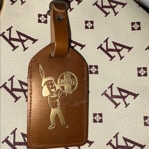 Vintage luggage tag case; SANTA FE RAILROAD made in USA